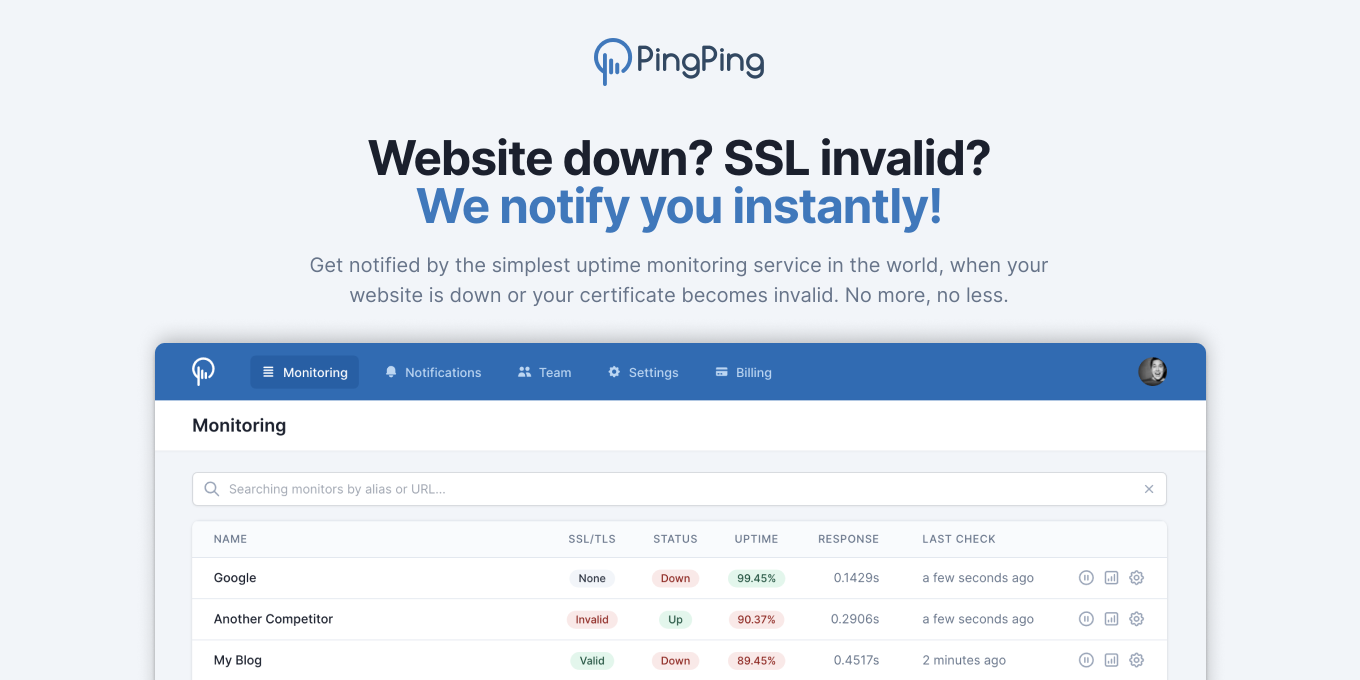 Preview image of website "Login | PingPing"
